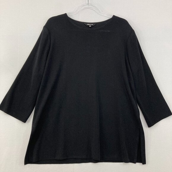 MISOOK size XL Black Round Neck Stretch Knit 3/4 Sleeve Side Slit Top Office - Picture 1 of 9